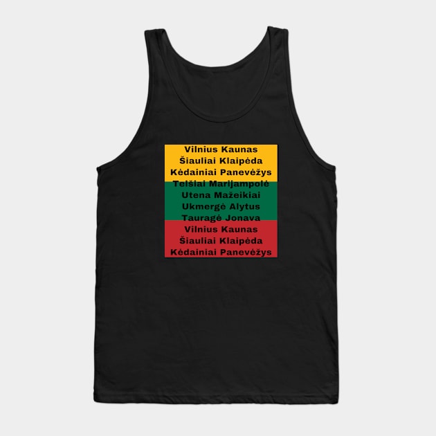 Lithuania Flag Colors with Cities Tank Top by aybe7elf